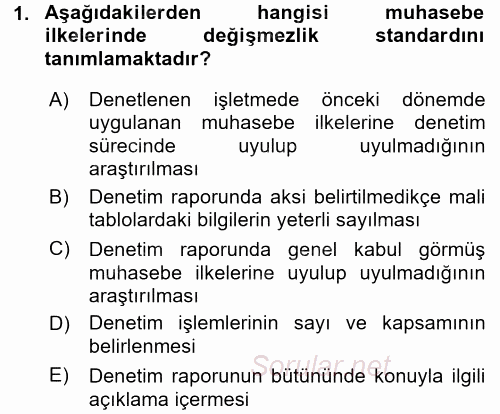 Muhasebe Denetimi ve Mali Analiz 2015 - 2016 Dönem Sonu Sınavı 1.Soru