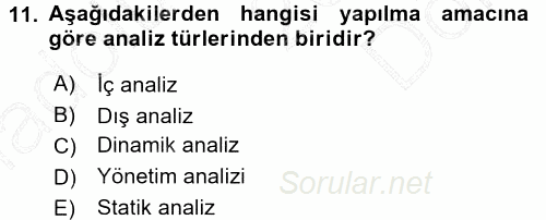 Muhasebe Denetimi ve Mali Analiz 2015 - 2016 Dönem Sonu Sınavı 11.Soru