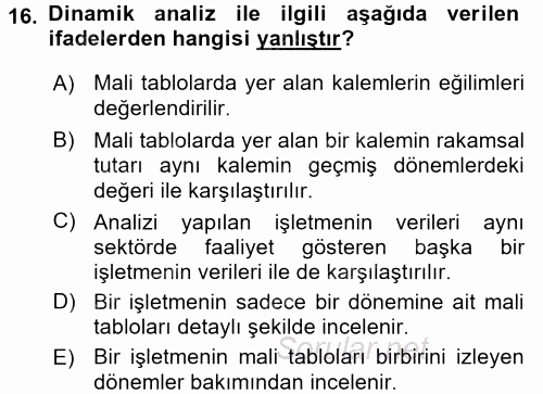 Muhasebe Denetimi ve Mali Analiz 2015 - 2016 Dönem Sonu Sınavı 16.Soru
