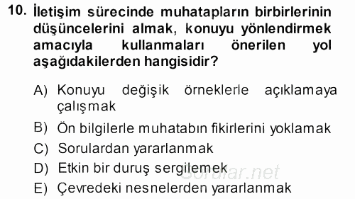 Aile İçi Uyumlu Etkileşim 2013 - 2014 Ara Sınavı 10.Soru