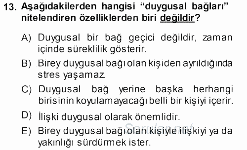 Aile İçi Uyumlu Etkileşim 2013 - 2014 Ara Sınavı 13.Soru