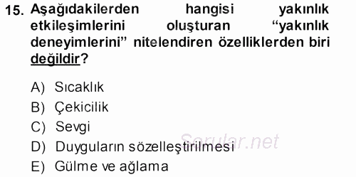 Aile İçi Uyumlu Etkileşim 2013 - 2014 Ara Sınavı 15.Soru