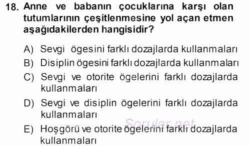 Aile İçi Uyumlu Etkileşim 2013 - 2014 Ara Sınavı 18.Soru