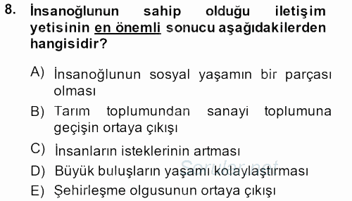 Aile İçi Uyumlu Etkileşim 2013 - 2014 Ara Sınavı 8.Soru