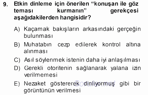 Aile İçi Uyumlu Etkileşim 2013 - 2014 Ara Sınavı 9.Soru