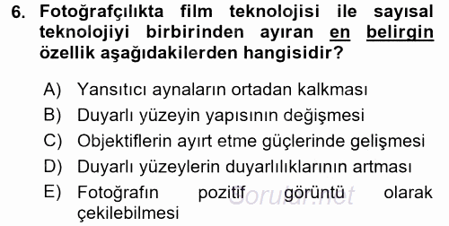 Temel Fotoğrafçılık 2017 - 2018 Ara Sınavı 6.Soru