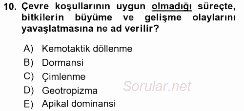 Genel Biyoloji 2 2016 - 2017 Ara Sınavı 10.Soru