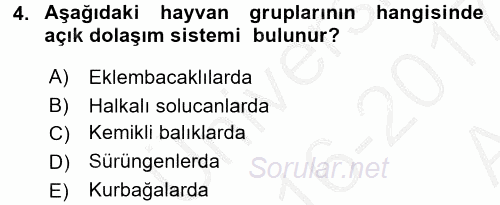 Genel Biyoloji 2 2016 - 2017 Ara Sınavı 4.Soru