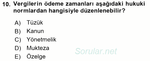 Gayrimenkullerde Vergilendirme 2016 - 2017 Ara Sınavı 10.Soru