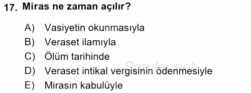 Gayrimenkullerde Vergilendirme 2016 - 2017 Ara Sınavı 17.Soru