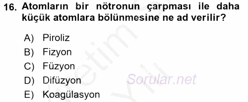 Çevre Sorunları ve Politikaları 2016 - 2017 3 Ders Sınavı 16.Soru