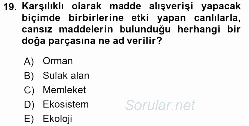 Çevre Sorunları ve Politikaları 2016 - 2017 3 Ders Sınavı 19.Soru