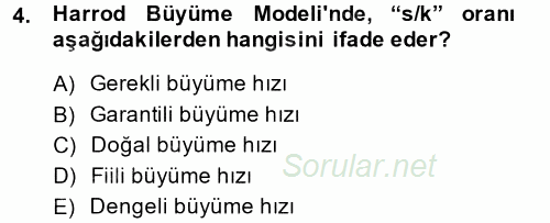 İktisadi Büyüme 2014 - 2015 Dönem Sonu Sınavı 4.Soru