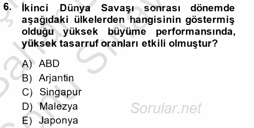 İktisadi Büyüme 2014 - 2015 Dönem Sonu Sınavı 6.Soru