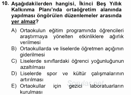 Türk Eğitim Tarihi 2013 - 2014 Tek Ders Sınavı 10.Soru