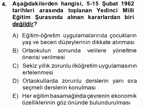 Türk Eğitim Tarihi 2013 - 2014 Tek Ders Sınavı 4.Soru