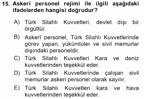 Kamu Personel Hukuku 2015 - 2016 Tek Ders Sınavı 15.Soru