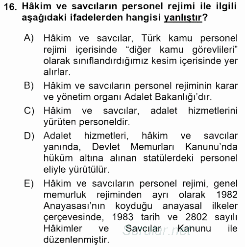 Kamu Personel Hukuku 2015 - 2016 Tek Ders Sınavı 16.Soru