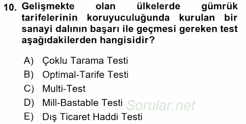 Uluslararası İktisat Politikası 2017 - 2018 Ara Sınavı 10.Soru