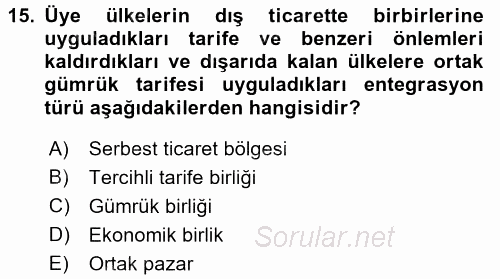 Uluslararası İktisat Politikası 2017 - 2018 Ara Sınavı 15.Soru