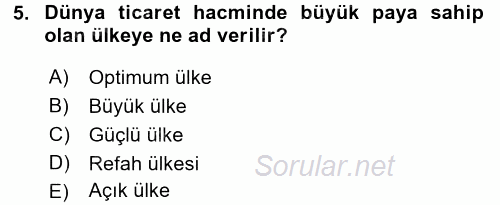Uluslararası İktisat Politikası 2017 - 2018 Ara Sınavı 5.Soru