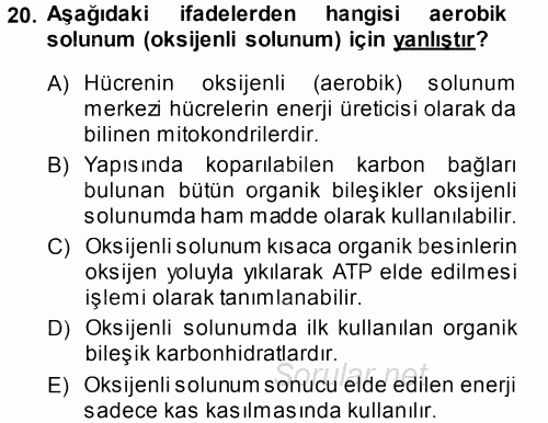 Hücre Kimyası 2014 - 2015 Tek Ders Sınavı 20.Soru
