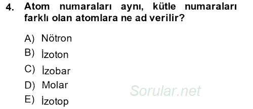 Hücre Kimyası 2014 - 2015 Tek Ders Sınavı 4.Soru