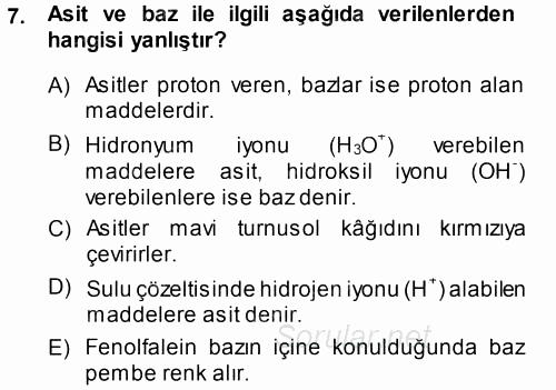 Hücre Kimyası 2014 - 2015 Tek Ders Sınavı 7.Soru
