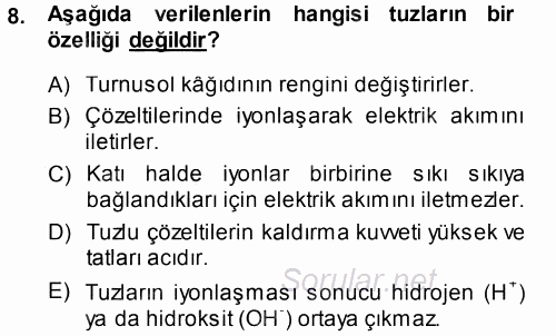 Hücre Kimyası 2014 - 2015 Tek Ders Sınavı 8.Soru