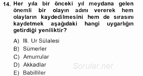 Eski Mezopotamya ve Mısır Tarihi 2014 - 2015 Ara Sınavı 14.Soru