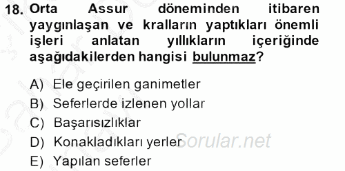 Eski Mezopotamya ve Mısır Tarihi 2014 - 2015 Ara Sınavı 18.Soru