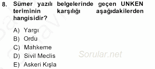 Eski Mezopotamya ve Mısır Tarihi 2014 - 2015 Ara Sınavı 8.Soru