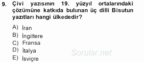 Eski Mezopotamya ve Mısır Tarihi 2014 - 2015 Ara Sınavı 9.Soru