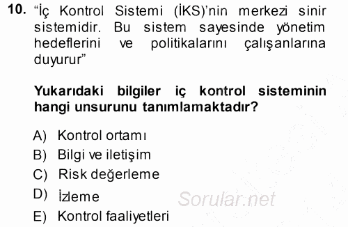 Muhasebe Denetimi ve Mali Analiz 2013 - 2014 Ara Sınavı 10.Soru