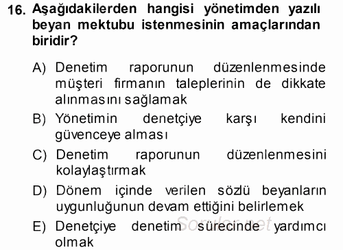 Muhasebe Denetimi ve Mali Analiz 2013 - 2014 Ara Sınavı 16.Soru