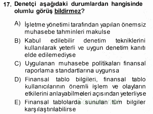 Muhasebe Denetimi ve Mali Analiz 2013 - 2014 Ara Sınavı 17.Soru