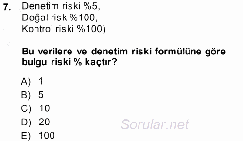 Muhasebe Denetimi ve Mali Analiz 2013 - 2014 Ara Sınavı 7.Soru