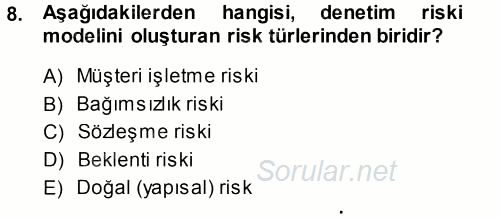 Muhasebe Denetimi ve Mali Analiz 2013 - 2014 Ara Sınavı 8.Soru