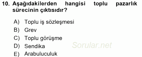 Endüstri İlişkileri 2016 - 2017 Dönem Sonu Sınavı 10.Soru