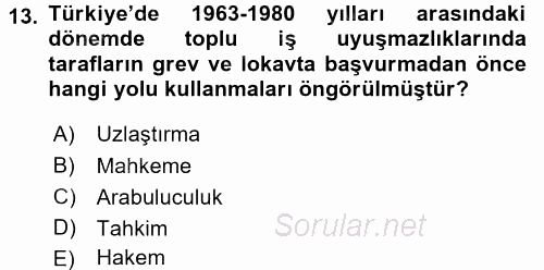 Endüstri İlişkileri 2016 - 2017 Dönem Sonu Sınavı 13.Soru