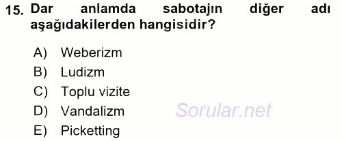 Endüstri İlişkileri 2016 - 2017 Dönem Sonu Sınavı 15.Soru