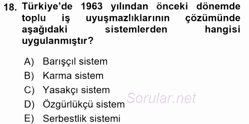 Endüstri İlişkileri 2016 - 2017 Dönem Sonu Sınavı 18.Soru