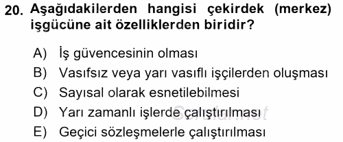 Endüstri İlişkileri 2016 - 2017 Dönem Sonu Sınavı 20.Soru