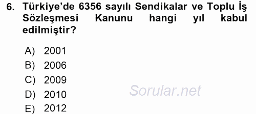 Endüstri İlişkileri 2016 - 2017 Dönem Sonu Sınavı 6.Soru