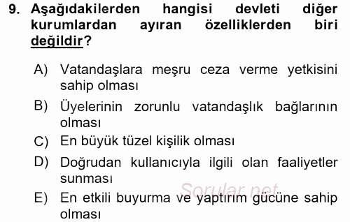 Endüstri İlişkileri 2016 - 2017 Dönem Sonu Sınavı 9.Soru