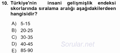 Sağlık Ekonomisi 2017 - 2018 Ara Sınavı 10.Soru