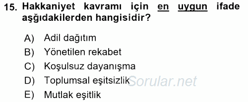 Sağlık Ekonomisi 2017 - 2018 Ara Sınavı 15.Soru