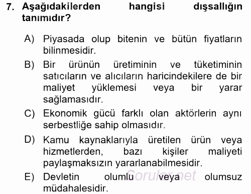 Sağlık Ekonomisi 2017 - 2018 Ara Sınavı 7.Soru