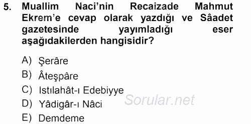 II. Abdülhamit Dönemi Türk Edebiyatı 2013 - 2014 Ara Sınavı 5.Soru