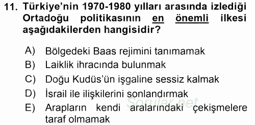 Türk Dış Politikası 1 2015 - 2016 Tek Ders Sınavı 11.Soru